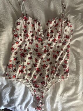 Floral Frilled Trim Spaghetti Straps Bodysuit